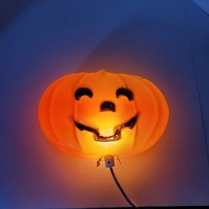 Vintage Halloween Pumpkin Blow Mold Jack O' Lantern Window Light 9" x 7" Tested